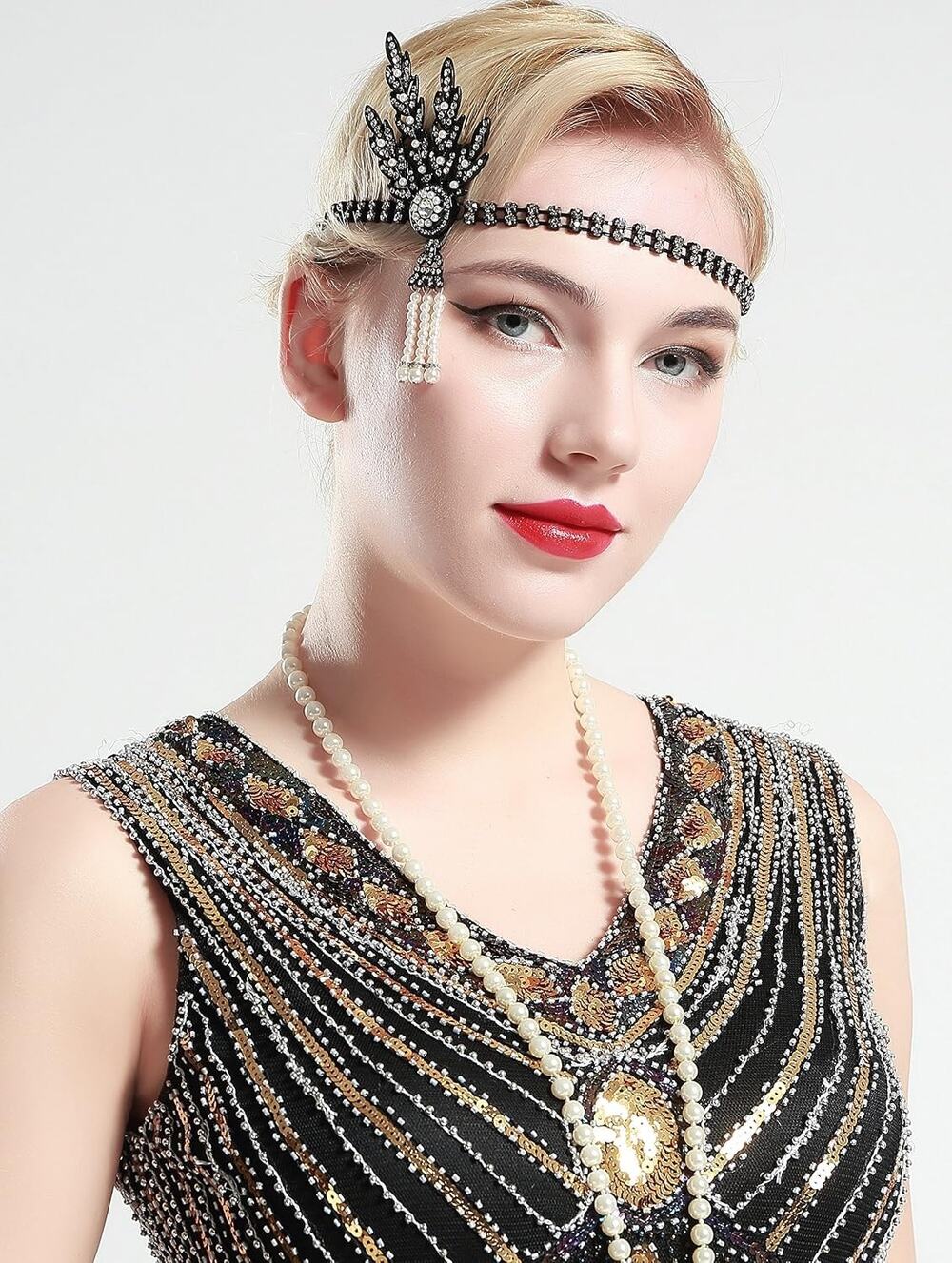 New 1920's Flapper Headband Great Gatsby Headpiece Art Deco Hair Accessory Gold - Picture 1 of 7